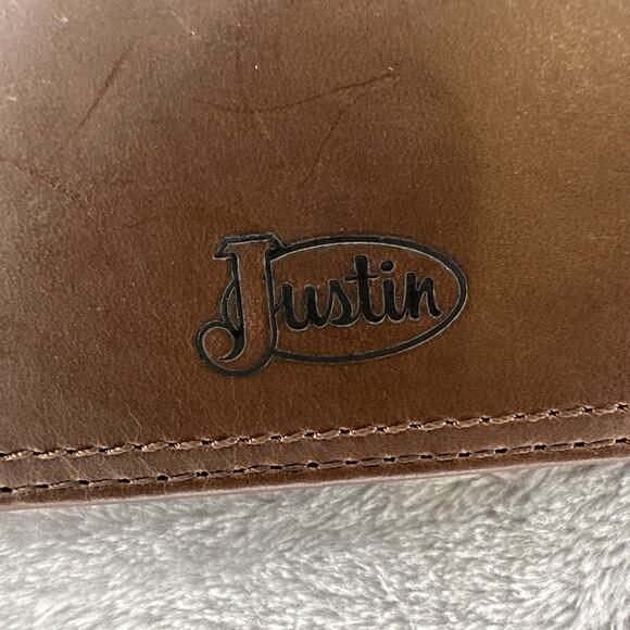 Justin Wallet Slim Bifold Brown Genuine Leather Boot Stitch RFID Western Cowboy - Picture 9 of 14
